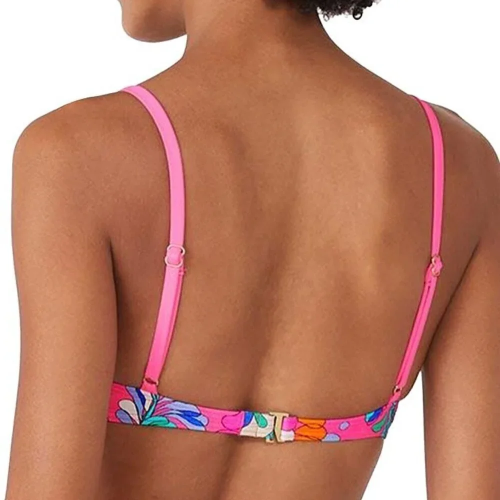 Kate Spade New York Printed Cinch Front Balconette Top Bikini Bottom Swimsuit S
